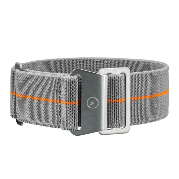 Grey Elastic Woven Nylon Strap with Orange Stripe, Brushed Finish Steel Clasp #EWB-16-SS