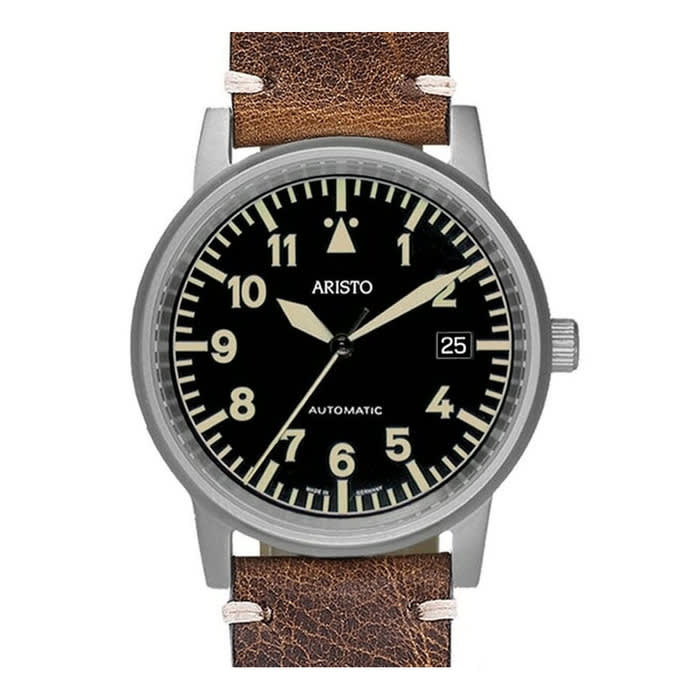 Aristo 38.5mm Swiss Automatic Vintage Aviator Watch #3H100