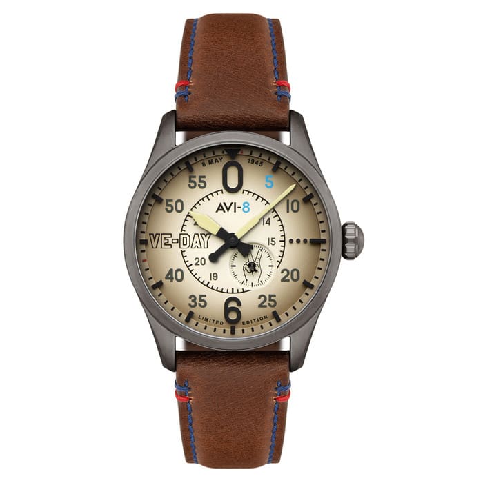 AVI-8 Spitfire Type 300 VE-Day 80th LE Valour Canvas Watch #AV-4073-02