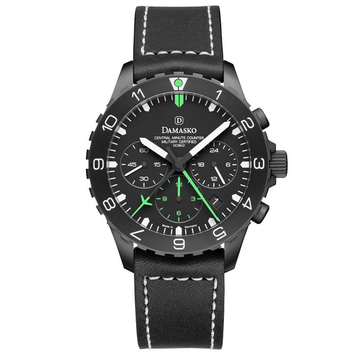 Damasko Black 42mm Chronograph with a Stopwatch and a 12-hour Totalizer #DC86/2Bk-Gn
