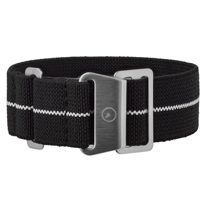 Black, White Stripe Elastic Woven Nylon Strap, Brushed Steel Clasp #EWB-20-SS
