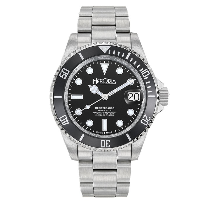 Herodia Mediterraneo Swiss Automatic Dive watch with Black Dial #HMEDSBKBK.AC