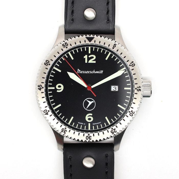 Messerschmitt 43mm Swiss Quartz Aviator Watch with Rotating Bezel #ME-98152LB