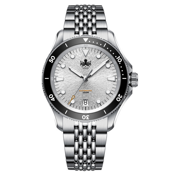PHOIBOS Delphinus Automatic Dive Watch with Silver White Sunray Dial #PY055ED