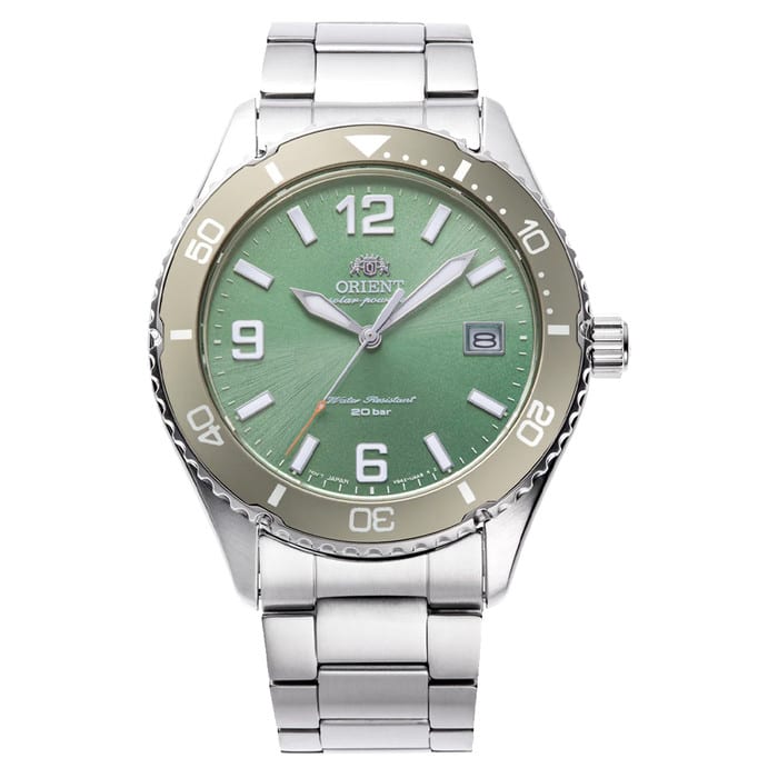 Orient Solar Quartz Diver Watch with Green Sunburst Dial #RA-WJ0001E10B