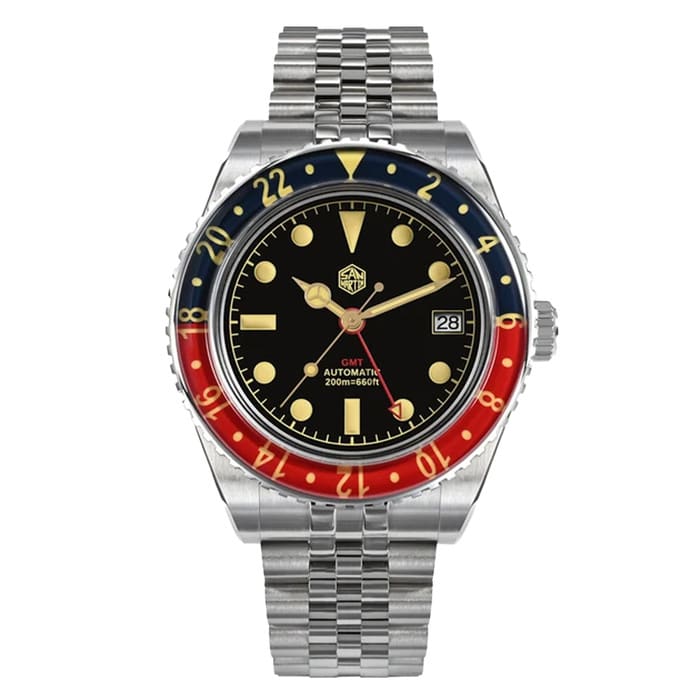 San Martin Automatic GMT Watch with Black Vintage Dial #SN005-B