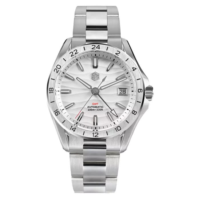 San Martin 39mm Automatic GMT Watch with White Desert Dial #SN0129-A
