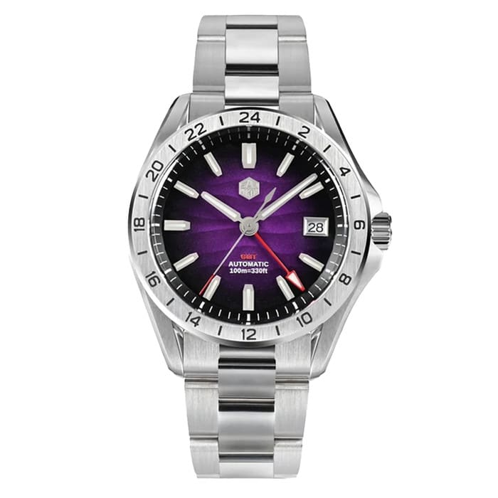 San Martin 39mm Automatic GMT Watch with Purple Sand Dial #SN0129-D