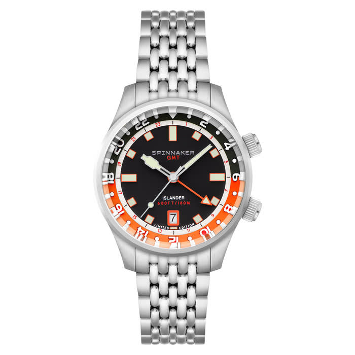 Spinnaker x Islander Bradner GMT Automatic Watch with Black and Orange Dial #SP-5150-LIW22