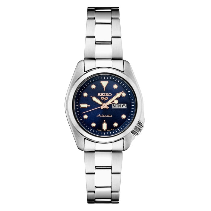 Seiko 5 Sports Automatic Watch with Sunburst Blue Dial and 28mm Case #SRE003