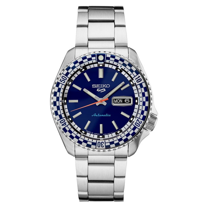 Seiko 5 Sports Special Edition Watch with Checkerboard Bezel and Blue Dial #SRPK65