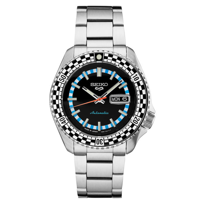 Seiko 5 Sports Special Edition Watch with Checkerboard Bezel and Black Dial #SRPK67