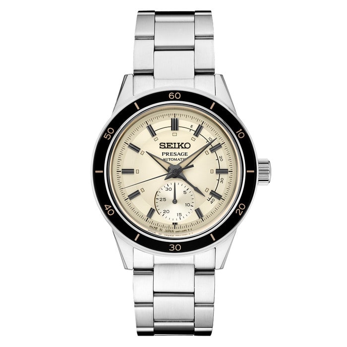 Seiko Presage 60's Style Automatic Dress Watch with Power Reserve Meter and Cream Dial #SSA447