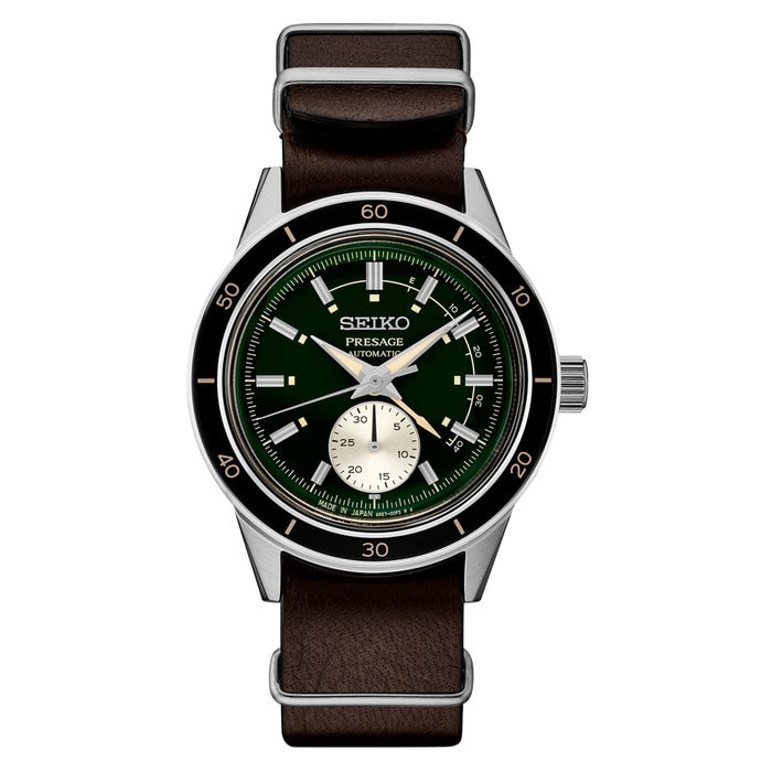 Seiko Presage 60's Style Automatic Dress Watch with Power Reserve Meter and Green Dial #SSA451