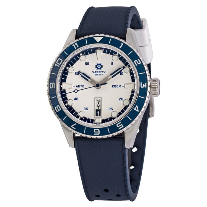 Varsity Automatic Watch with White Dial and Blue Accents #VW-01