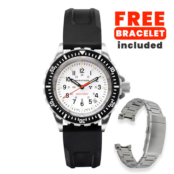 Marathon Swiss Made TSAR Quartz Military Divers Watch with White Dial #WW194007-WD