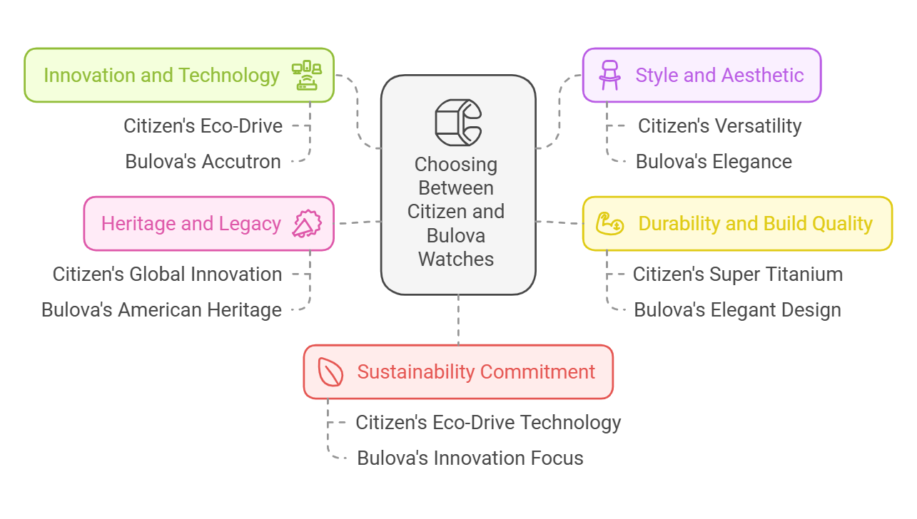 Citizen vs. Bulova: Comparing Innovation, Style, Durability, Legacy, Sustainability.